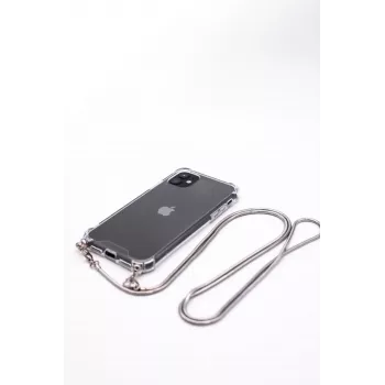 Evelatus Apple iPhone 11 Pro Max Silikoninis permatomas su karoliuko TPU dirželiu sidabrinis