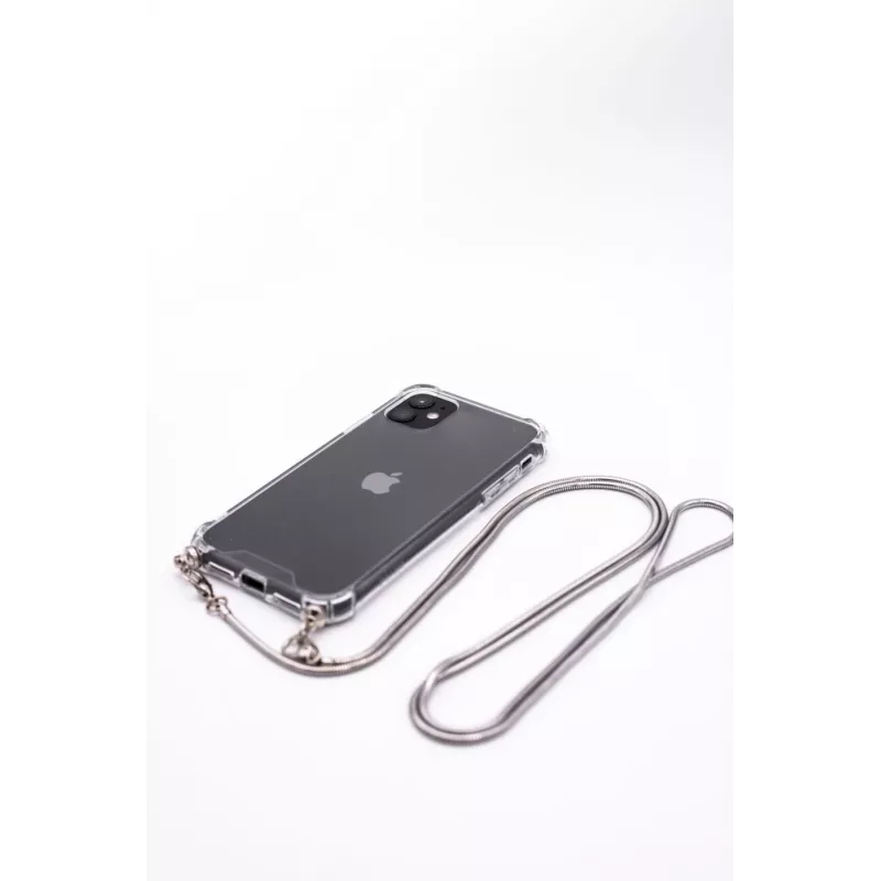 Evelatus Apple iPhone 11 Pro Max Silikoninis permatomas su karoliuko TPU dirželiu sidabrinis