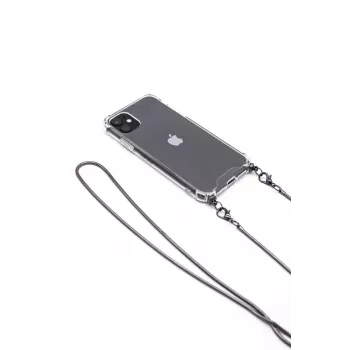 Evelatus Apple iPhone 11 Pro Silicone Transparent with Necklace TPU Strap Space Gray