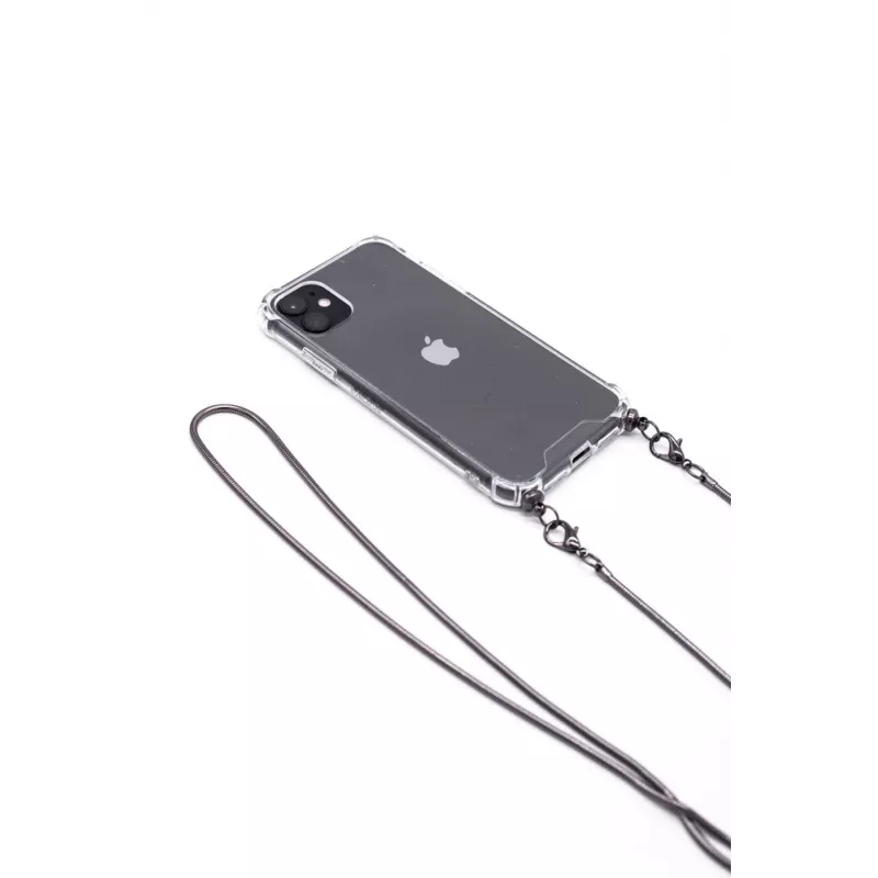 Evelatus Apple iPhone 11 Pro Silicone Transparent with Necklace TPU Strap Space Gray