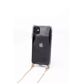 Evelatus Apple iPhone 11 Silikoninis Skaidrus Su Kaklo Dirželiu TPU Auksinis