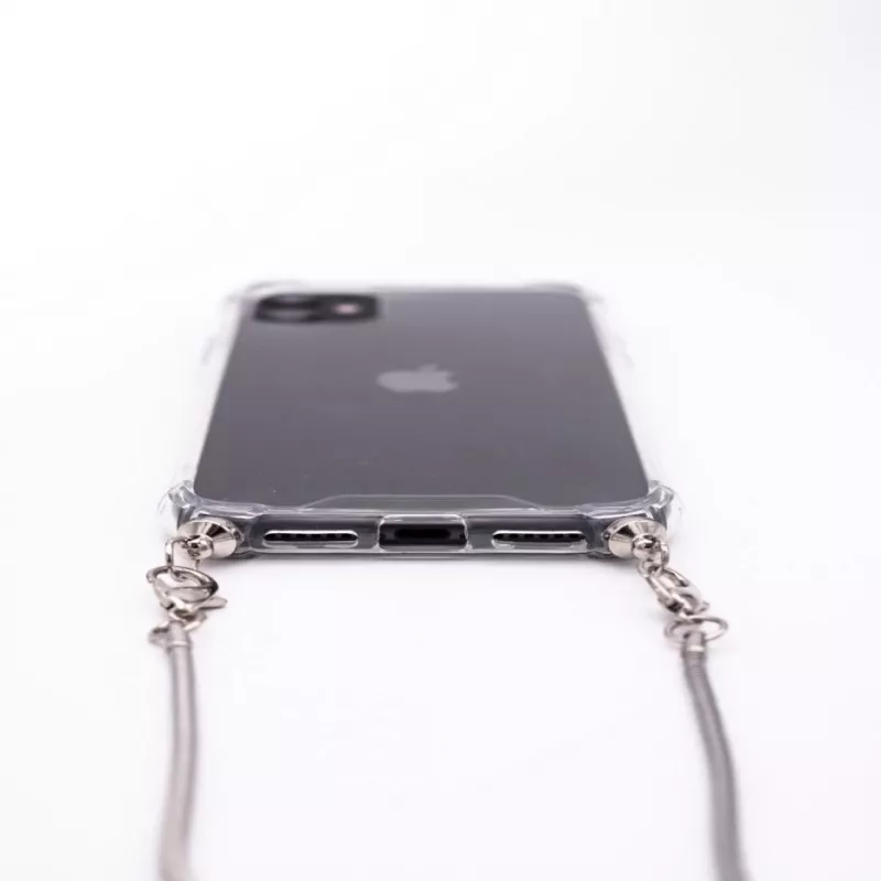 Evelatus Apple iPhone 11 Silicone Transparent with Necklace TPU Strap Silver