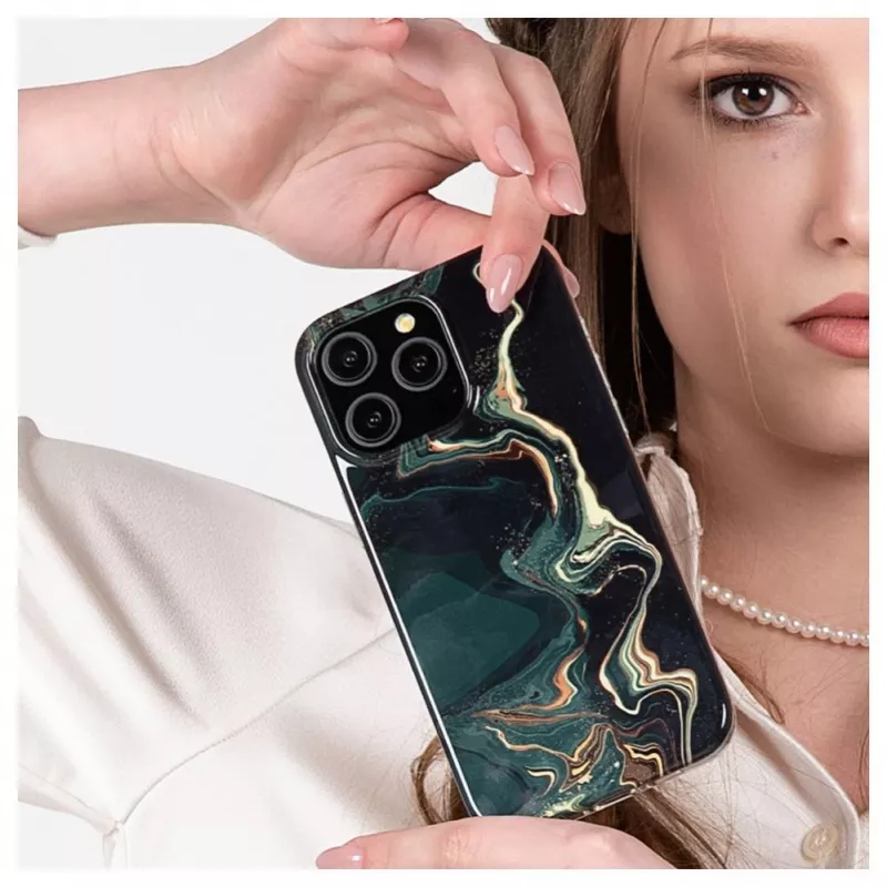 Evelatus Apple iPhone 15 Pro PC dėklas su individualiu marmuro raštu tamsiai žalias