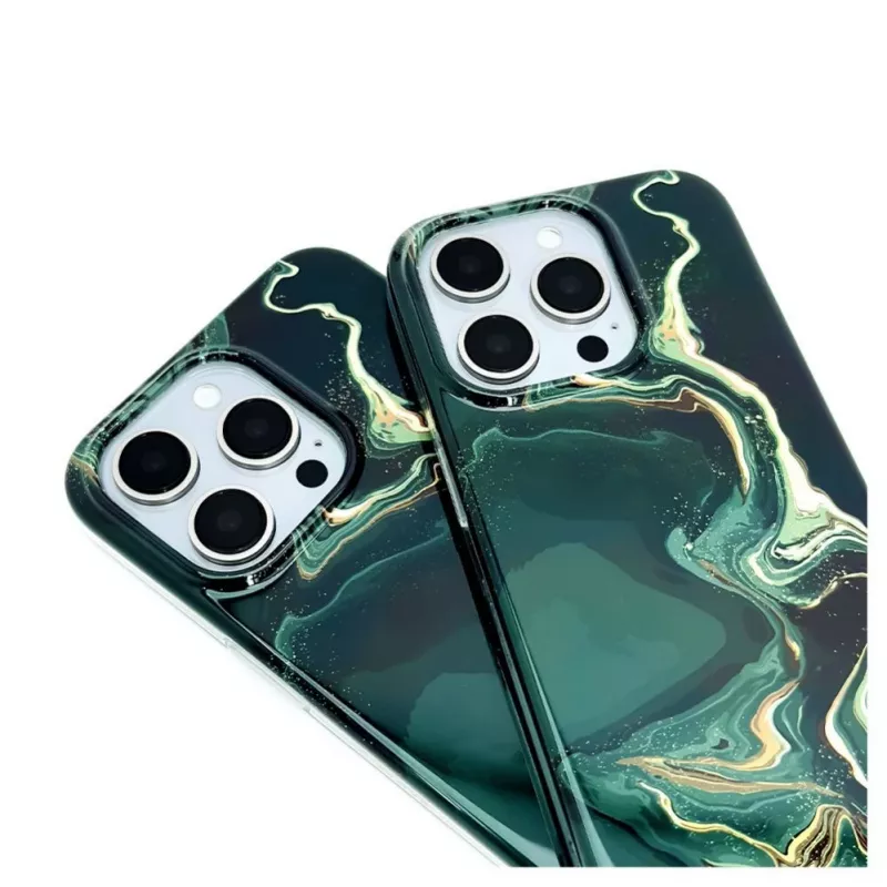 Evelatus Apple iPhone 15 Pro PC dėklas su individualiu marmuro raštu tamsiai žalias