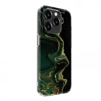 Evelatus Apple iPhone 15 Pro PC dėklas su individualiu marmuro raštu tamsiai žalias