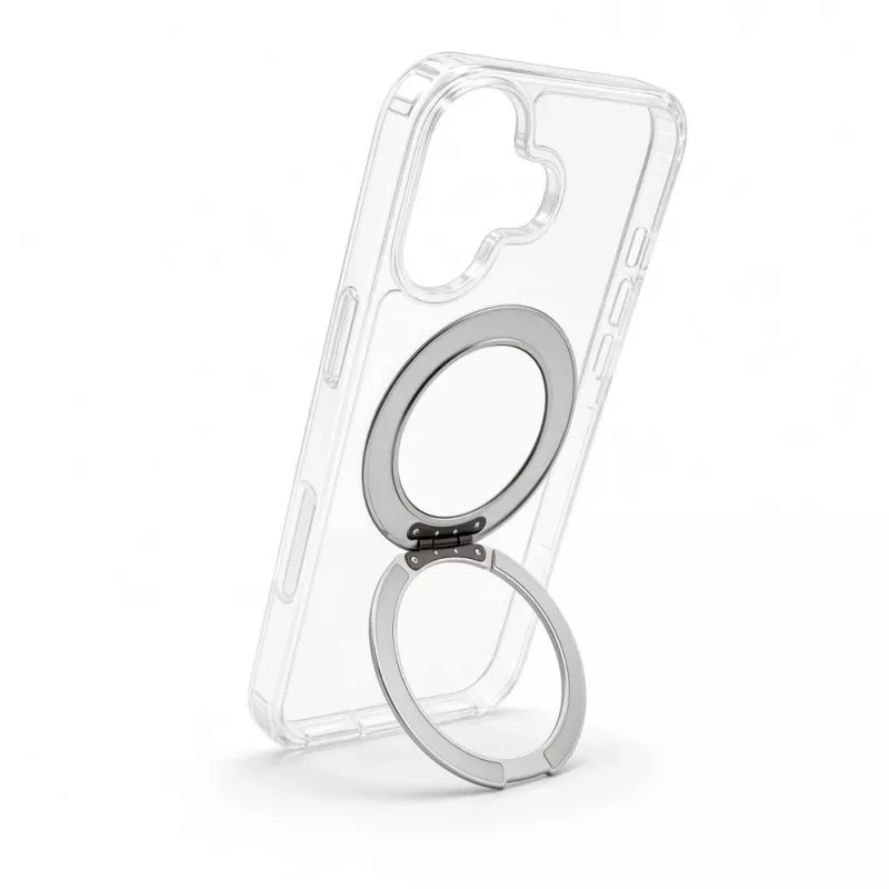 Evelatus Apple iPhone 17 hibridinis dėklas su MagSafe PC+TPU 360 metaliniu stoveliu, permatomas