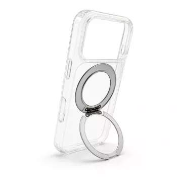 Evelatus Apple iPhone 17 Pro hibridinis dėklas su MagSafe PC+TPU 360° metaliniu stovu, permatomas