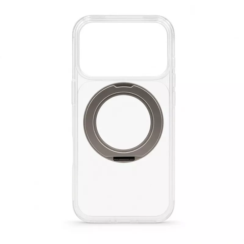 Evelatus Apple iPhone 17 Pro hibridinis dėklas su MagSafe PC+TPU 360° metaliniu stovu, permatomas