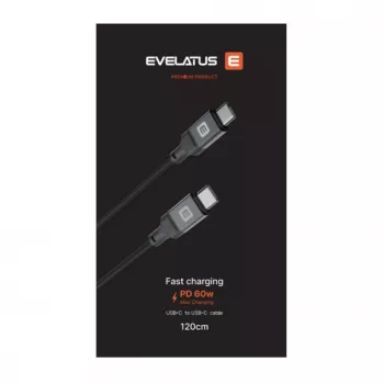 Evelatus spiralinis USB-C į USB-C laidas 1,2 m 60 W PD pintas juodas