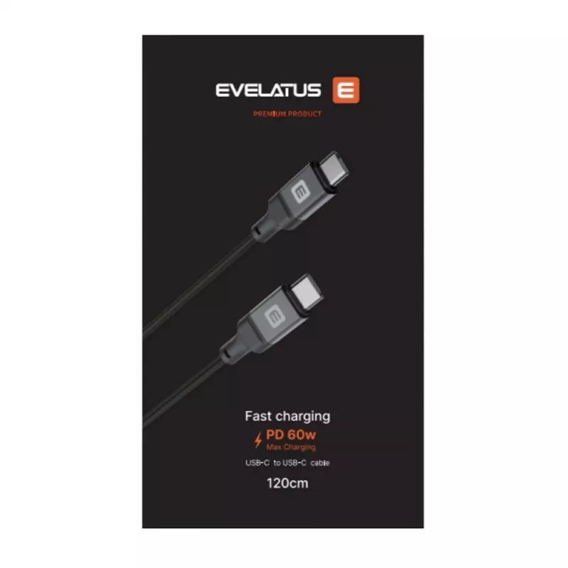 Evelatus spiralinis USB-C į USB-C laidas 1,2 m 60 W PD pintas juodas