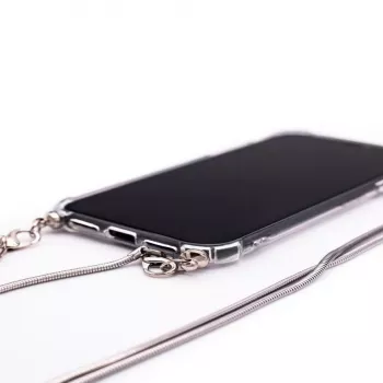 Evelatus Huawei Y7 2019 Silicone Transparent with Necklace TPU Strap Silver