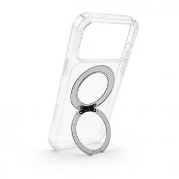 Evelatus hibridinis dėklas su MagSafe ir 360° metaliniu stoveliu, skirtas iPhone 17 Pro Max, permatomas