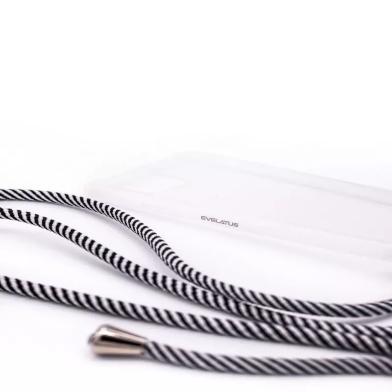Evelatus Samsung Galaxy A10s dėklas su virvele juodomis juostelėmis permatomas