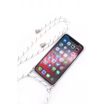 Evelatus Samsung Galaxy A10s dėklas su virvele, baltomis juostelėmis, permatomas