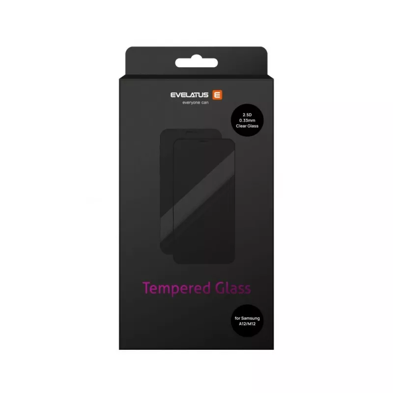 Evelatus Samsung Galaxy A12/M12 0.33mm Flat Clear Tempered Glass Screen Protector with Japan Glue and Anti-Static Coating