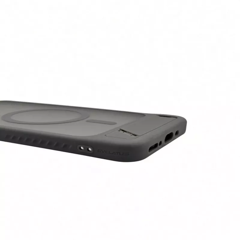 Evelatus Samsung Galaxy A17 4G / A17 5G dėklas su gumuota danga, MagSafe ir stoveliu, dūmų pilka