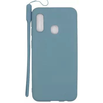 Evelatus Samsung Galaxy A20e minkšto prisilietimo silikoninis dėklas su dirželiu, mėlynas