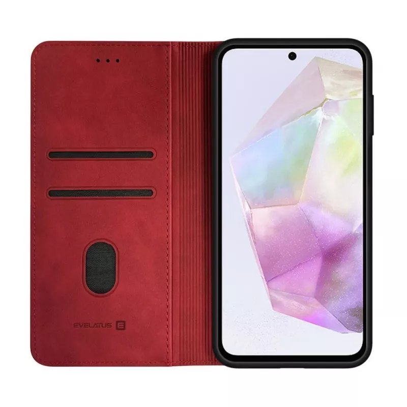 Evelatus Samsung Galaxy A35 knygos tipo dėklas su atvartu raudonas