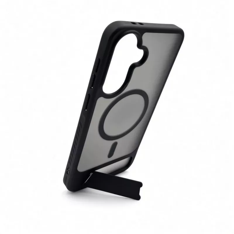 Evelatus Samsung Galaxy A37 / A36 guminis dėklas su MagSafe ir stoveliu, juodas