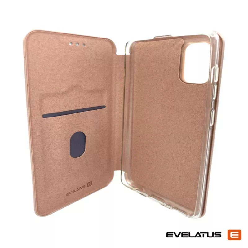Evelatus Samsung Galaxy A41 knygelės dėklas rožinio aukso spalvos