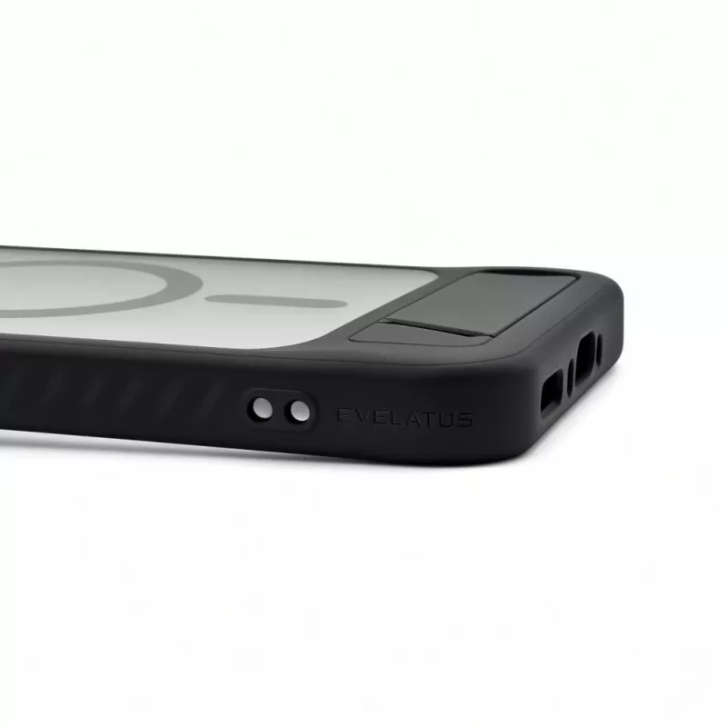 Evelatus Samsung Galaxy A57 guminis dėklas su MagSafe ir stoveliu, juodas