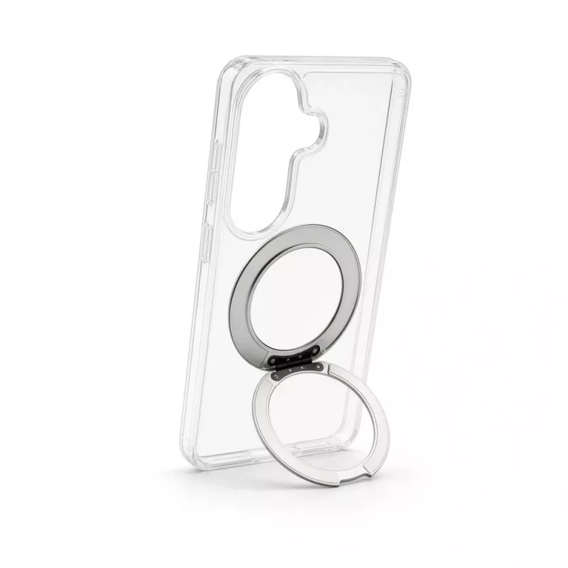 Evelatus Samsung Galaxy S26 hibridinis dėklas su MagSafe PC+TPU 360 metaliniu stoveliu, permatomas