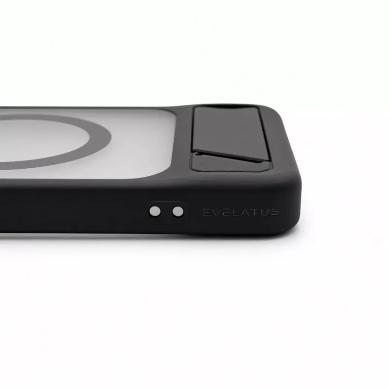Evelatus Samsung Galaxy S26 guminis dėklas su MagSafe ir kojelė, juodos spalvos