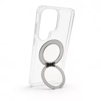 Evelatus Samsung Galaxy S26 Ultra hibridinis dėklas su MagSafe PC+TPU 360 metaliniu stoveliu, permatomas