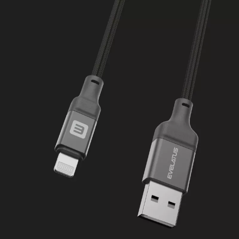 Evelatus USB-A į Lightning laidas 1,2 m (MFi11CL) aliuminio korpusas pintas juodas