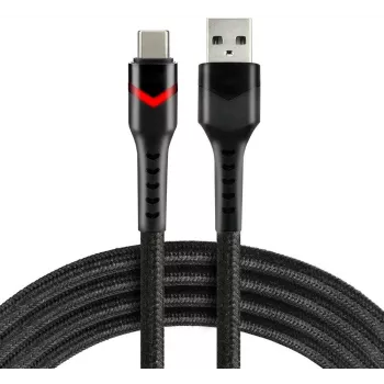 everActive CBB-1CBR USB-A į USB-C RGB LED pintas kabelis 1m 3A juodas