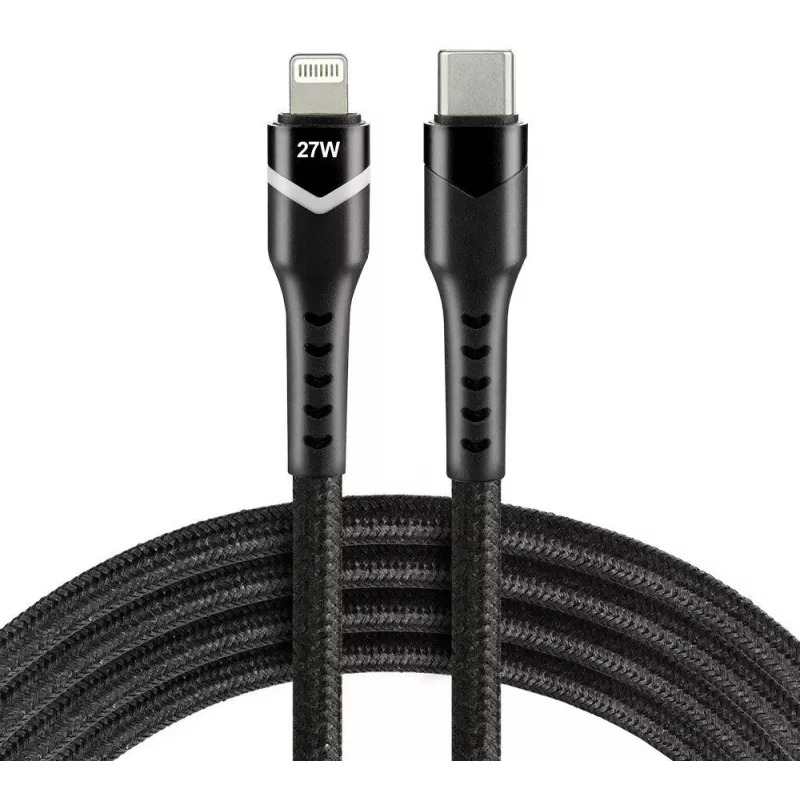 everActive CBB-1CIR USB-C į Lightning RGB LED laidas 1m 27W PD juodas