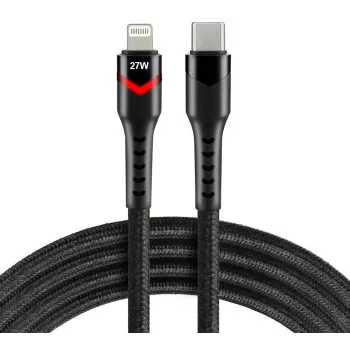 everActive CBB-1CIR USB-C į Lightning RGB LED laidas 1m 27W PD juodas