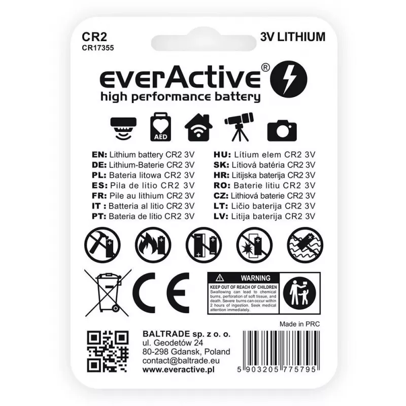 everActive CR2 ličio baterija 3V 850mAh (1 vnt. lizdinė pakuotė)