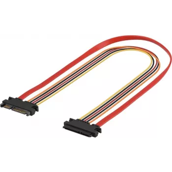 EXERTIS CONNECT SATA prailginimo kabelis, SATA 22 kontaktų vyriškas į SATA 22 kontaktų moterišką (5V + 12V), 0,5 m, skirta prailginti SATA duomenų ir maitinimo sąsają, juodas 147500