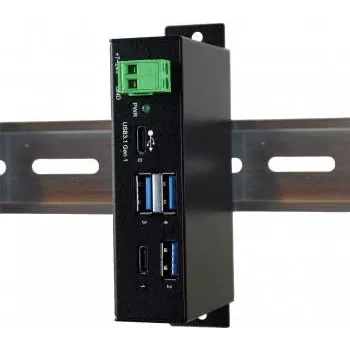 EXSYS EX-1195HMS Pramoninis 4 prievadų USB 3.1 Gen 1 šakotuvas su USB-C, DIN bėgio tvirtinimu, 9-48V DC