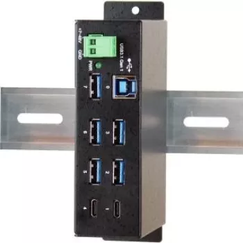 EXSYS EX-1197HMS 7 prievadų USB 3.1 Gen 1 pramoninis DIN bėgio mazgas su DC maitinimu