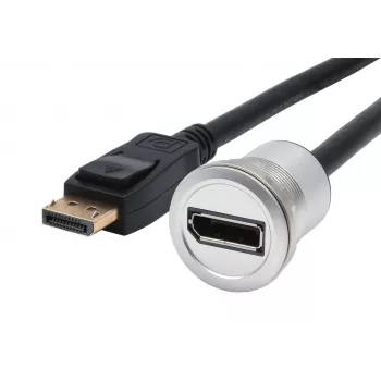 EXSYS EX-49185 skydinio montavimo DisplayPort adapterio kabelis, 30 cm, vyriškas į moterišką, metalinis korpusas, 4K 60Hz