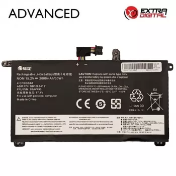Extra Digital Advanced Replacement Laptop Battery, skirta Lenovo ThinkPad X1 Carbon / X1 Yoga – 01AV493, 2000mAh, 11.52V, Li-ion, juoda