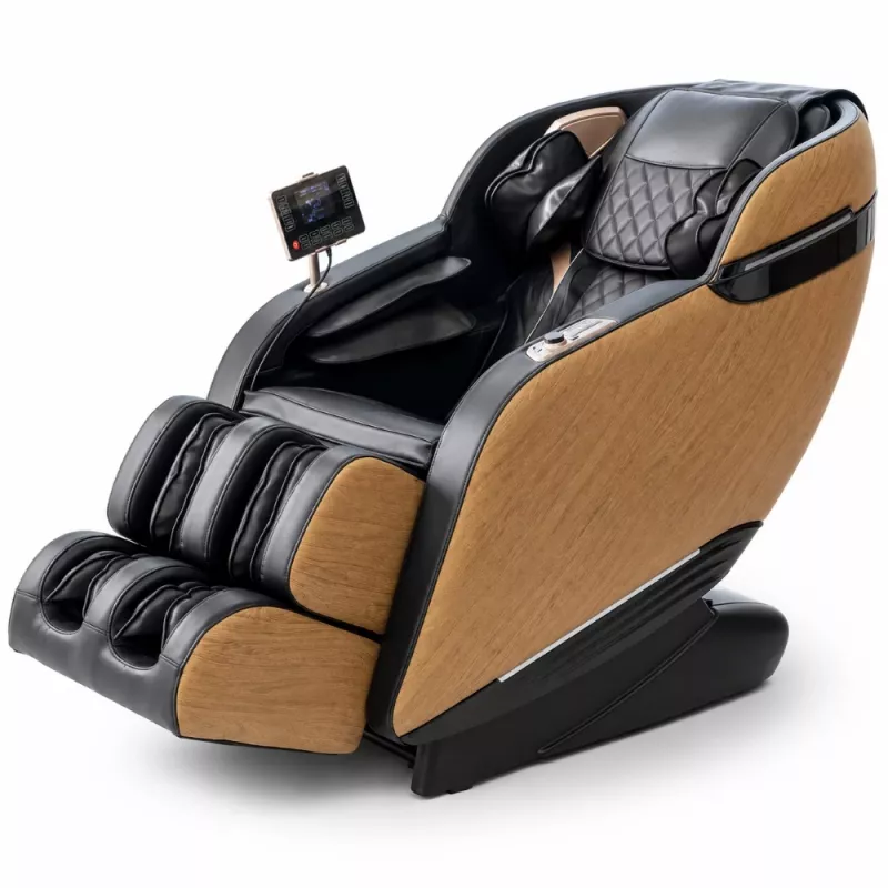 EXTRALINK 3D Zero Gravity masažinė kėdė su medžio lukšto akcentais, juoda/ruda