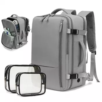 EXTRALINK Black Forest KM03 Cabin Travel Backpack 45x20x30 cm su 2 kosmetinėmis – pilka