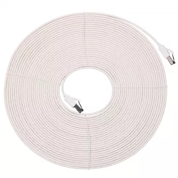 EXTRALINK LAN Patch Cord Cat.8 U/FTP 15m 40G plokščias ekranuotas folijos vytos poros laidas, grynas varis, baltas