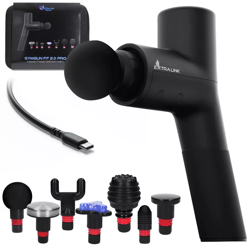 Extralink Massage Gymgun Fit 2.0 Pro masažinis pistoletas, 7 antgaliai, 6 režimai