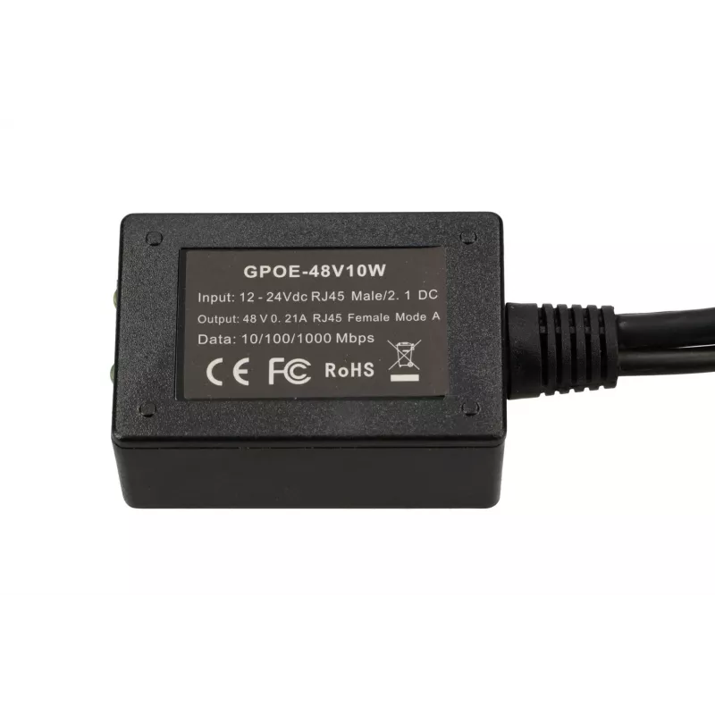 Extralink PoE inverteris 1 prievadas, įvestis 1x 1000Mb/s RJ45/Jack 10-30V, išvestis 48V