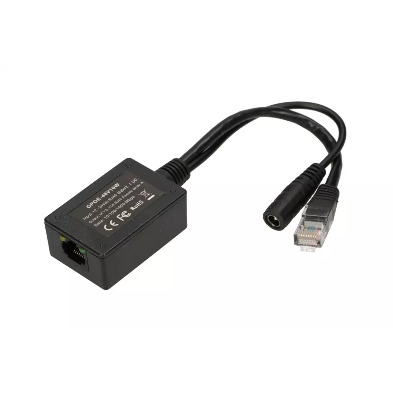 Extralink PoE inverteris 1 prievadas, įvestis 1x 1000Mb/s RJ45/Jack 10-30V, išvestis 48V