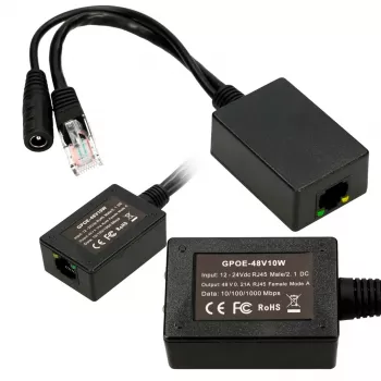 Extralink PoE inverteris 1 prievadas, įvestis 1x 1000Mb/s RJ45/Jack 10-30V, išvestis 48V