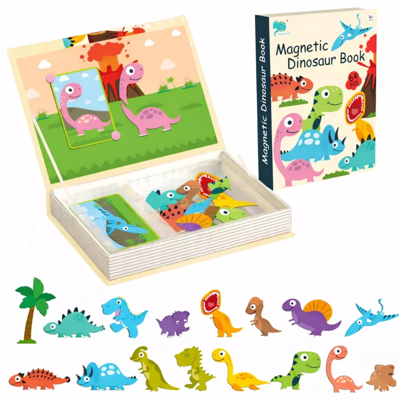 EXTRALINK TOYS Magnetinė dėlionė knyga 64 dalys Dinozaurai