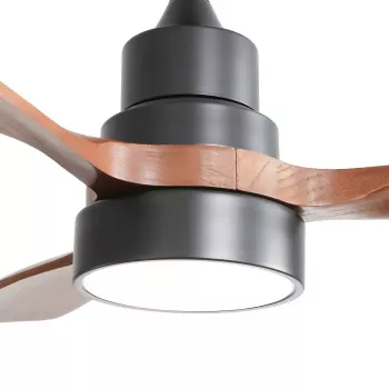 Extralink Walnut Dark 48 protingas WiFi lubų ventiliatorius su LED šviesa, tamsus riešutas, 122cm, Tuya programa, nuotolinio valdymo pultas, DC variklis, 6 greičiai, reguliuojamas šviesos ryškumas, suderinamas su Alexa ir Google