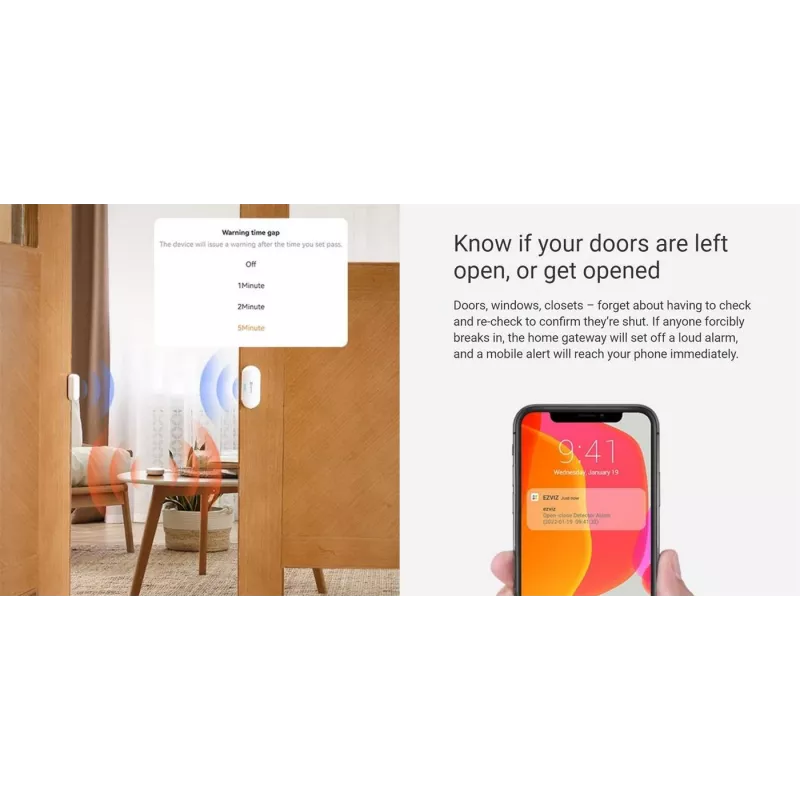 EZVIZ CS-B1 Namų jutiklių rinkinys – Zigbee 3.0 šliuzas, PIR judesio jutiklis ir kontaktinis jutiklis, Wi-Fi, 90 dB sirena, baltas