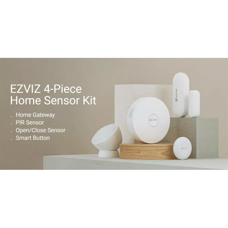 EZVIZ CS-B1 Namų jutiklių rinkinys – Zigbee 3.0 šliuzas, PIR judesio jutiklis ir kontaktinis jutiklis, Wi-Fi, 90 dB sirena, baltas