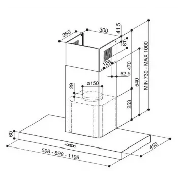 Faber Stilo Comfort BK Matt A90 90cm sieninis gartraukis, juodas matinis, 670m³/h